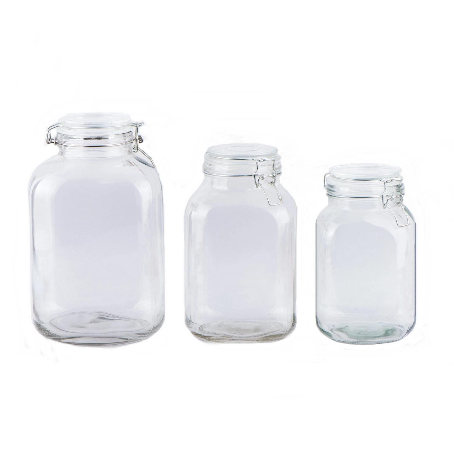 2L 3L 5L Square Big Capacity Glass Storage Jar/Glass Canister/Glass Food Jar/Glass Cookie Jar with Metal Clip Lid