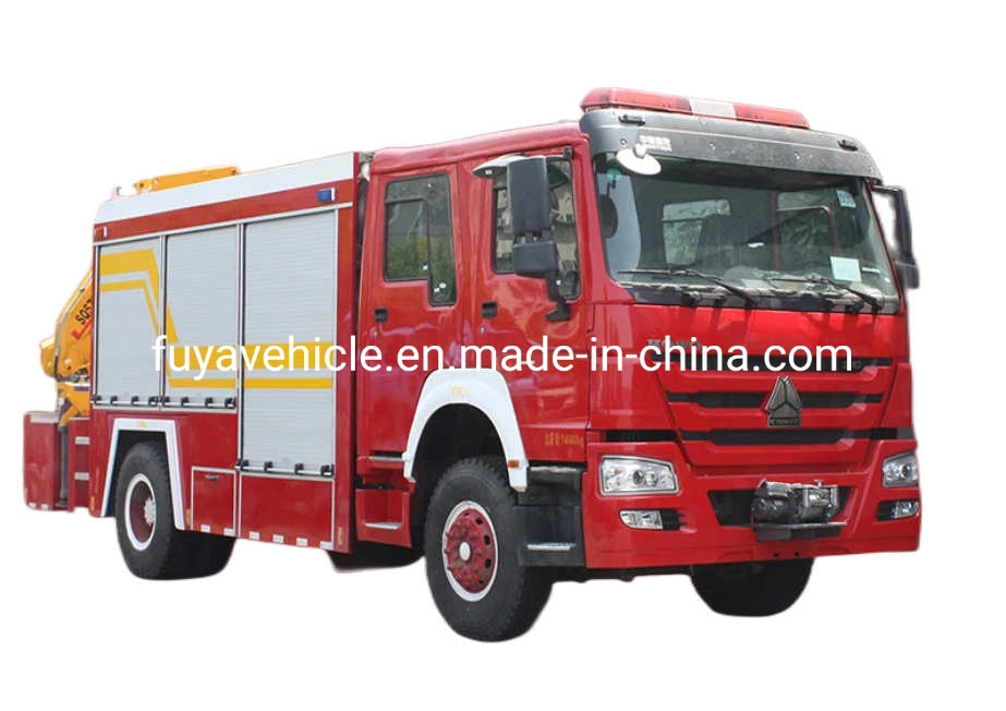 Sinotruk HOWO Fire Engine Truck 5tons 5cbm 5000liters Water Tank Fire Rescue Truck with 5 Tons Powerful Crane for Sale