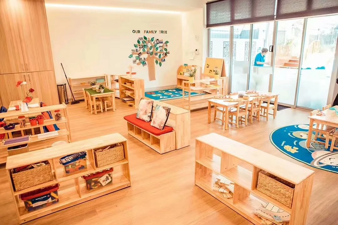 Natural Wood Theme Kids Aula Muebles, Kindergarten Muebles suministro de equipo preescolar para Australia