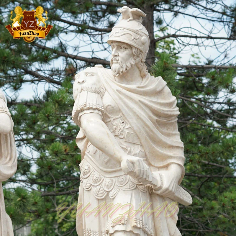 Outdoor Decoration Marble Sculpture Guard Large Size Natural Marble Stone Roman Soldier Marble Sculpture