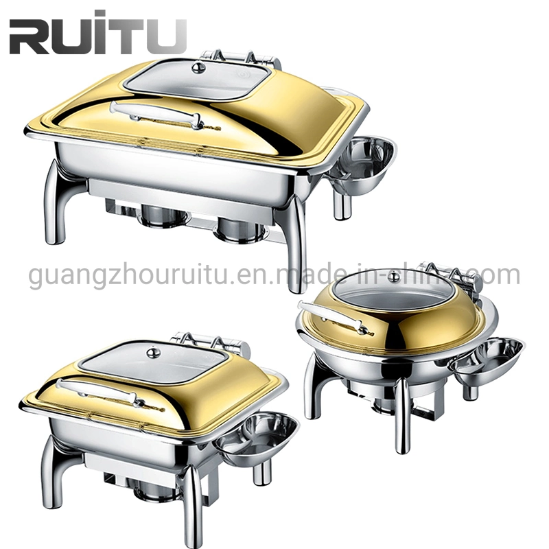 6L Prsentoir Gteaux Luxe Hydraulische Royal Hochzeit Catering verwenden Scheuern Geschirr Edelstahl Vergoldet Essenswärmer Chafer Golden Buffet Scheuern Set