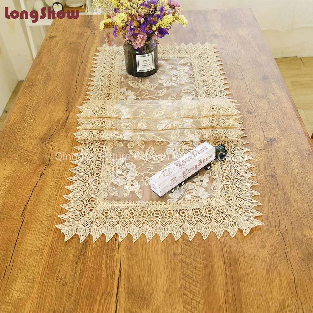 Orange Two Colors Beautiful Flowers Leaves Pattern Table Runner