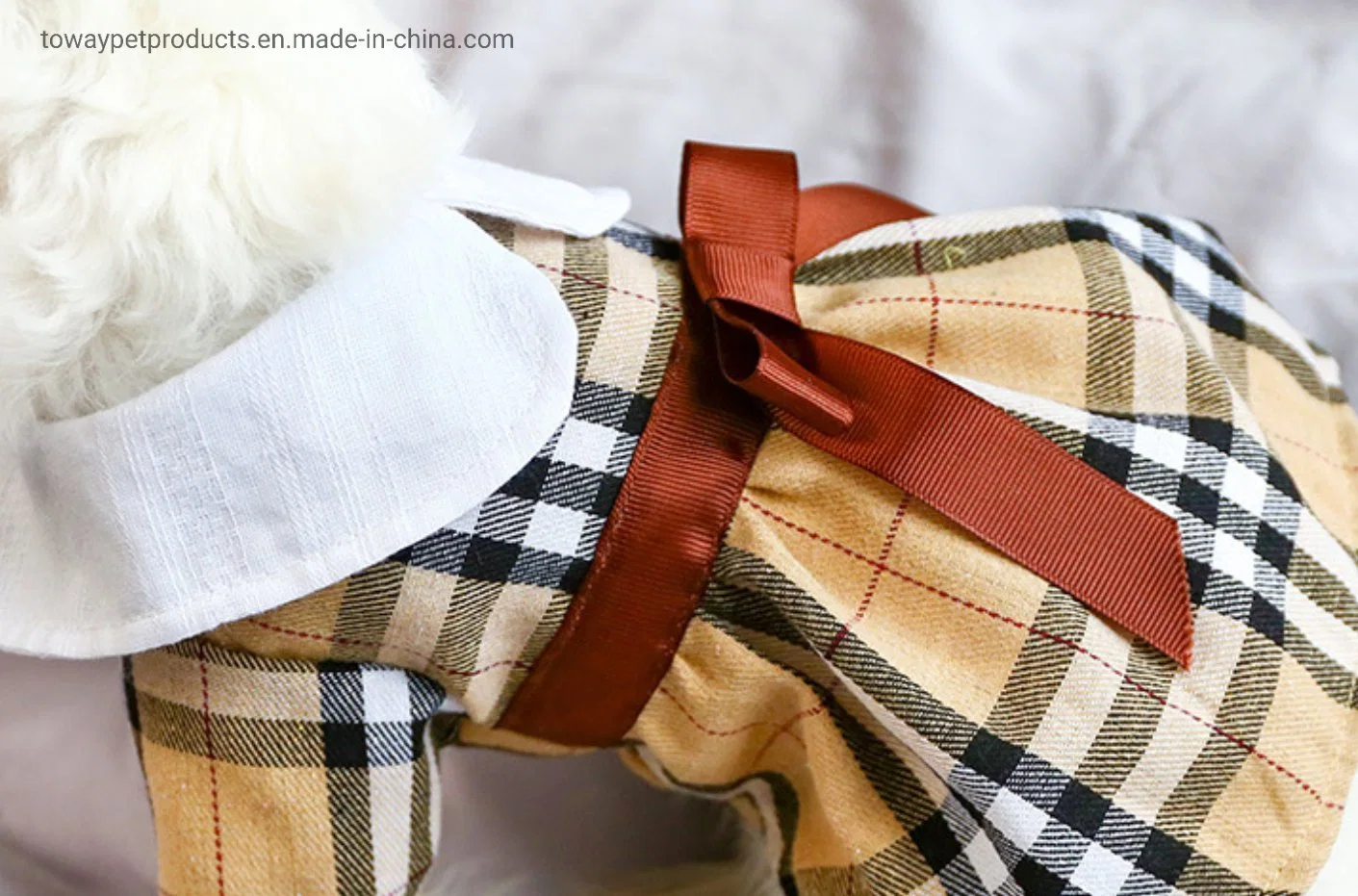 Bowknot clásico perro de cuadrícula Ss ropa nueva mascota de la falda de vestir