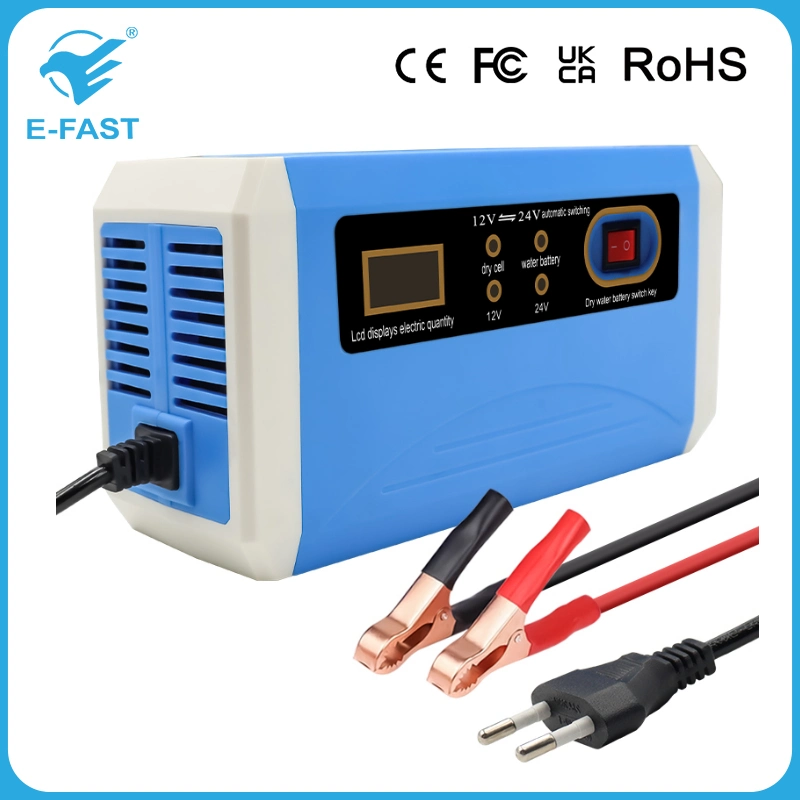 E-Fast 12V 24V 10A Battery Charger with Intelligent Repair Screen Display for Cars and Motorcycles