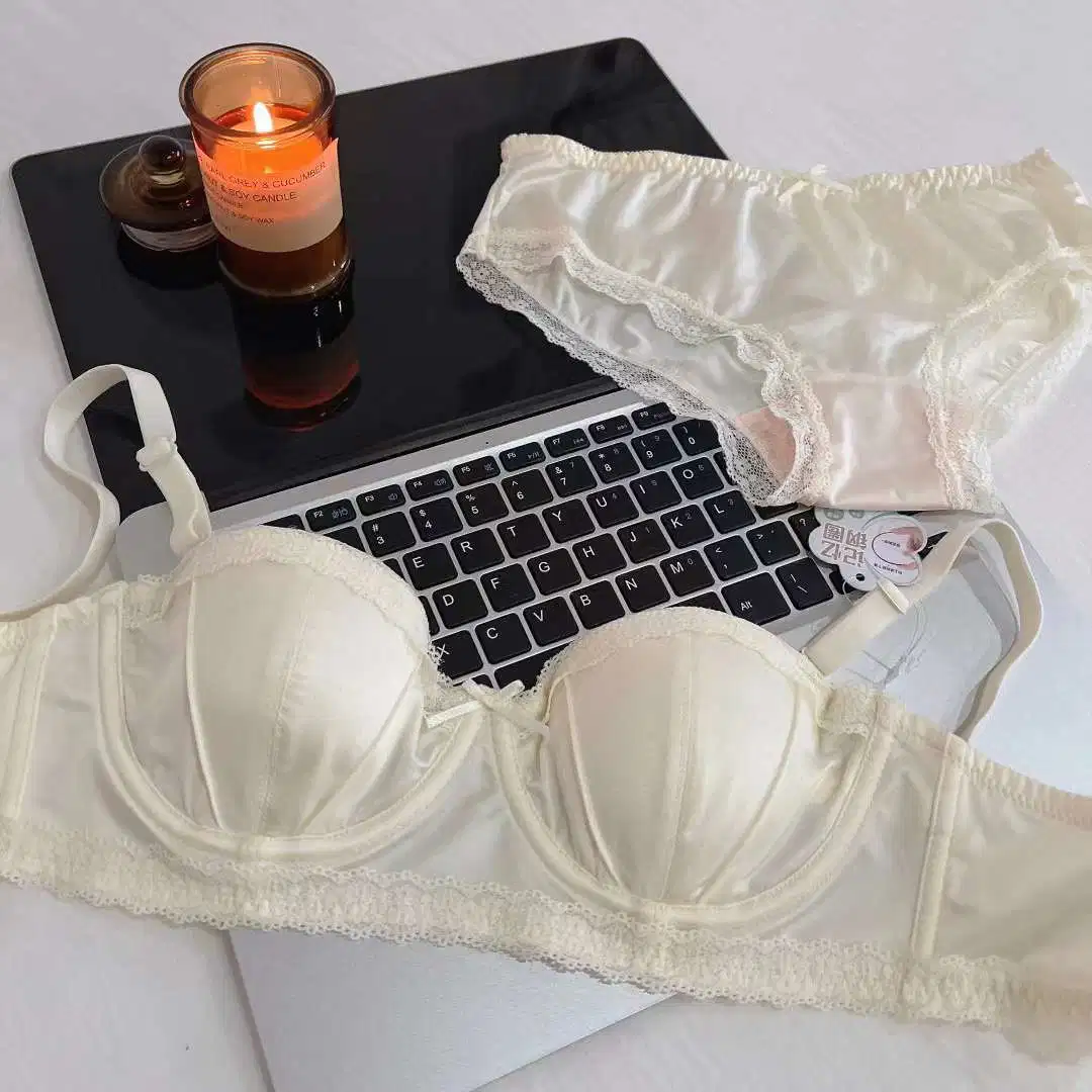 Sexy Ladies Lace Half-Cup Underwire Transparent Breathable Women Underwear Set Lingerie Bra