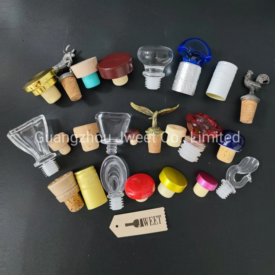 Synthetic Wood Glass Metal Aluminum Bottle Cap Spirit Liquor Vodka Brandy Wine Bottle Topper Cork Screw T Bottle Cap