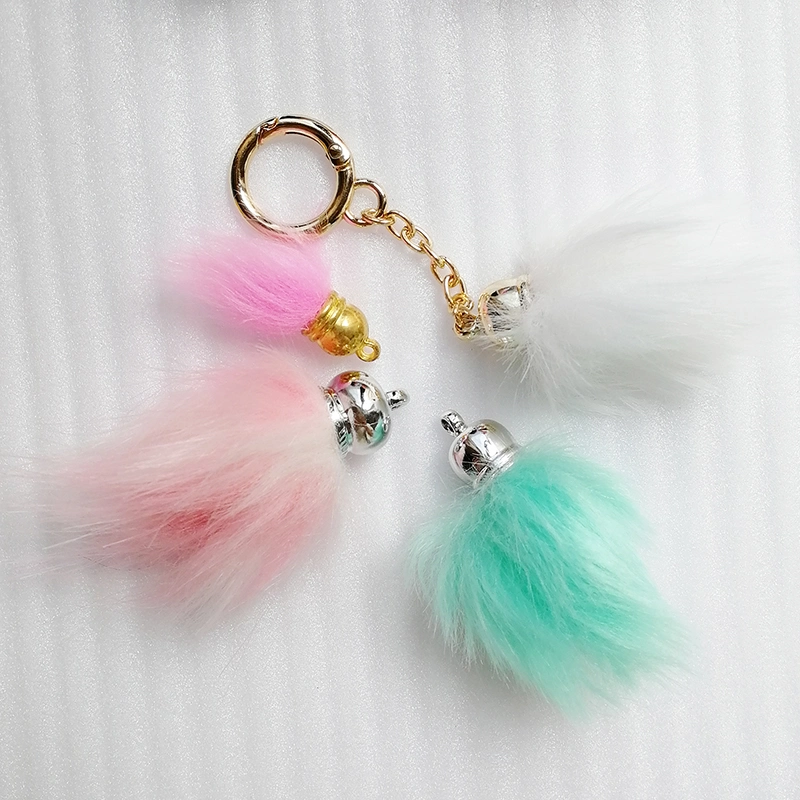 Full Colors Fashion Pompon Cute Puffy Plush Rabbit Fluffy Fur Balls Pompom POM Keychain