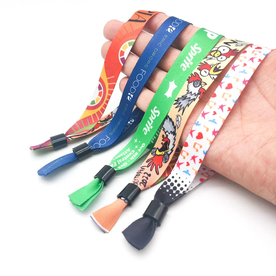 Custom Polyester Slide Lock Closure Wristband Disposable Woven Fabric Bracelets for Festival Event