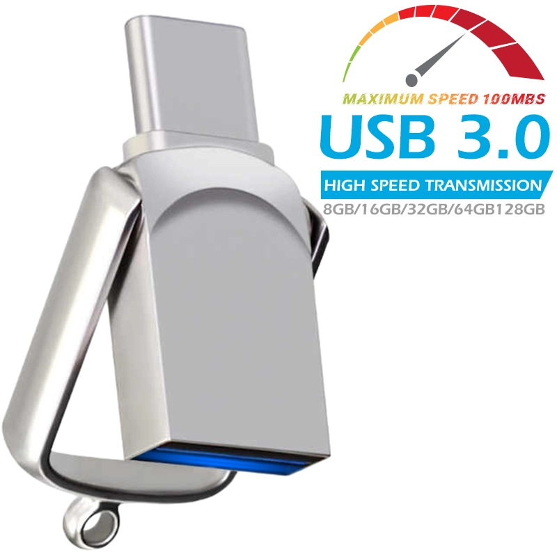 2-в-1 металлический флэш-накопитель USB 3.0 емкостью 8 ГБ 16 ГБ 32 ГБ, мини-портативный, два типа-C, USB