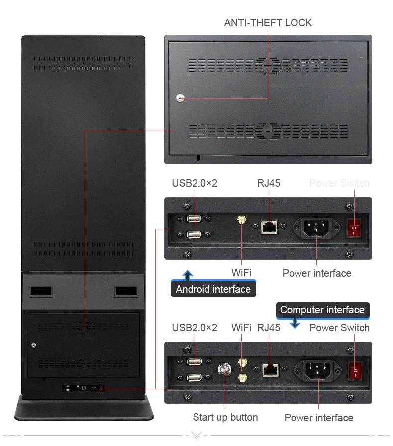 Android oder Fenster Lobby Digital Signage Player Standing 55 Inch WiFi Touchscreen Kiosk Display Werbeausstattung