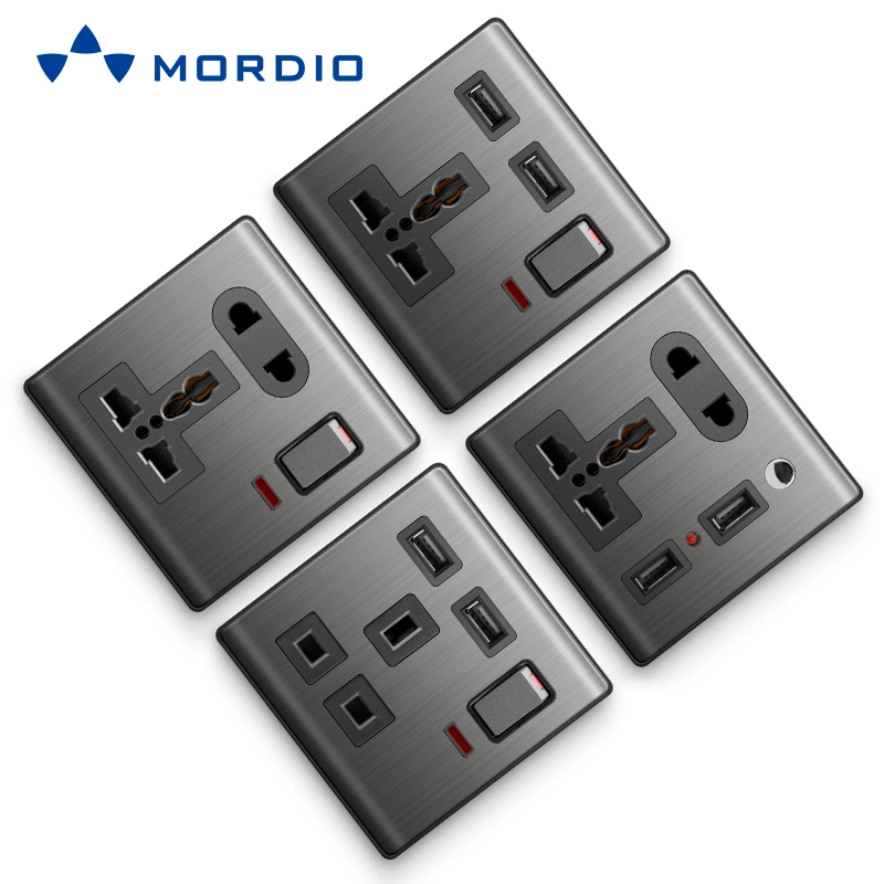 UK Standard Wall Switch Stainless Steel Switch Socket Factory Direct Supply Smart Electrical 4 Gang 1 Way 4 Gang 2 Way Switch K7 Series