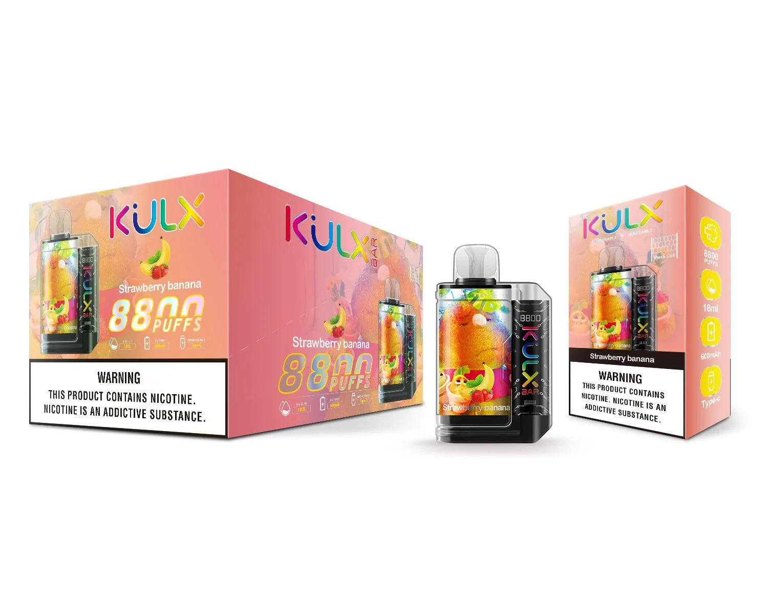 سعر رخيص E السجائر 18مل E-Juice 0/2/3/5% نيكوتين سولت Vapro Kulx Bar 8800 Puffs Pod قابل لإعادة الشحن للقرد بالجملة