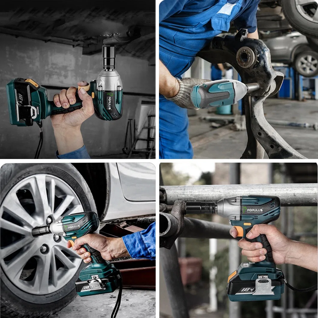 Populus Car Maintain 20V Rechargeable Lithium Wrench 1/2" 3000bpm Impact Rate Electric Brushless Impact Wrench Cordless Wrench for Vietnam Market