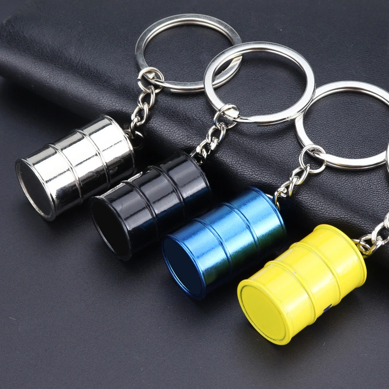 Cheap Metal 3D Oil Drum Keychain Gas Station Promotional Gift Keyring Wholesale/Supplier