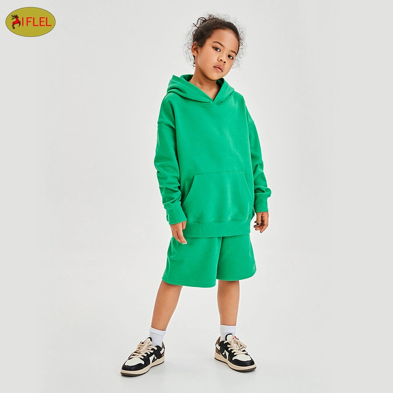 Custom Autumn Online Kids Clothing Store Kids Plain Hoodies para jogging Conjunto bebé niña niños dos piezas sudadera corto conjunto