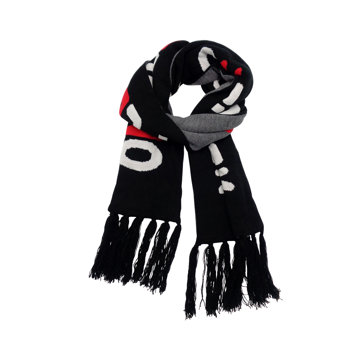 Wholesale/Supplier Men Knitted Acrylic Jacquard Logo Scarf with Tassels