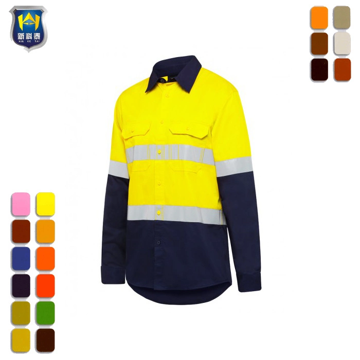 Prime Mover Workwear Hi Vis Lightweight Vented Long Sleeve Mens Shirts