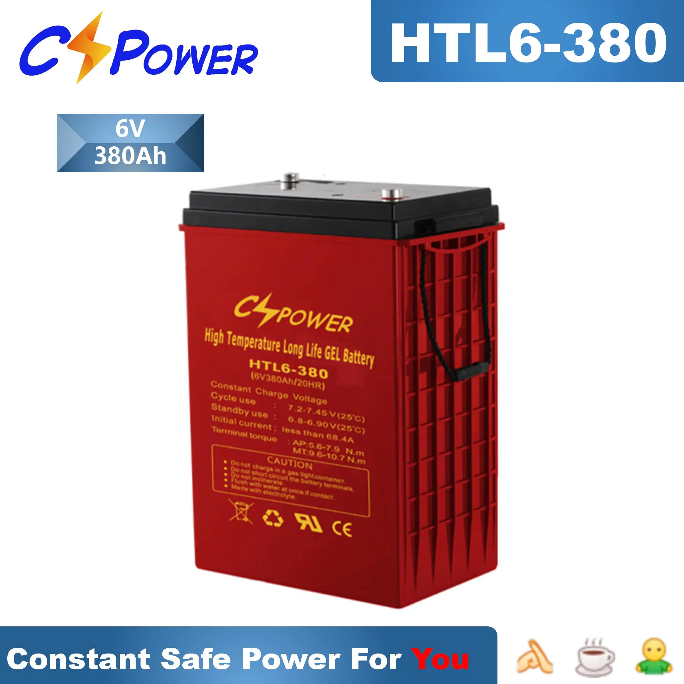 Cspower Battery Htl 6V310ah High-Temperature-Deep-Cycle-Gel-Battery for Solar/UPS/System/Battery-Charger/Power-Supply/Electric-Vehicle-Battery