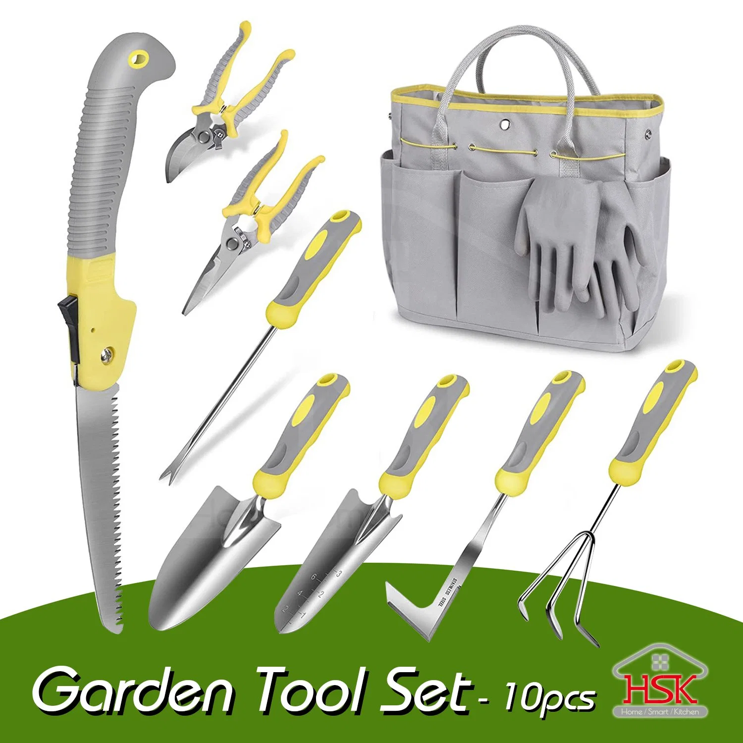 Garden Tools Set 10 Piece with Garden Tote Bag