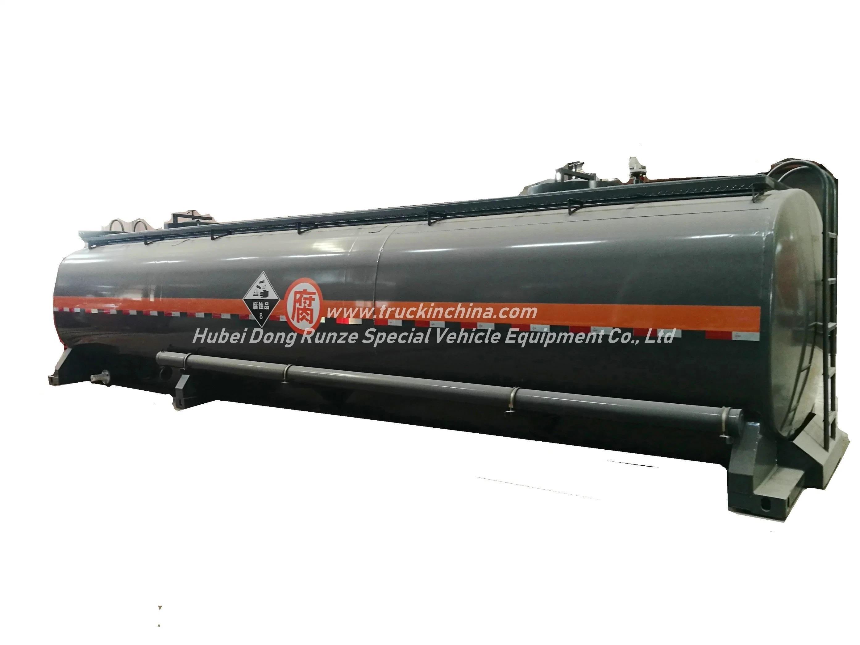 Hydrocyanic Acid Tank Mounted On Container Trailer For Road Transport 30KL-40KL for HCl(max 35%), NaOH (max 50%), NaCLO (max 10%), H2SO4(60%) Steel Lined LDPE