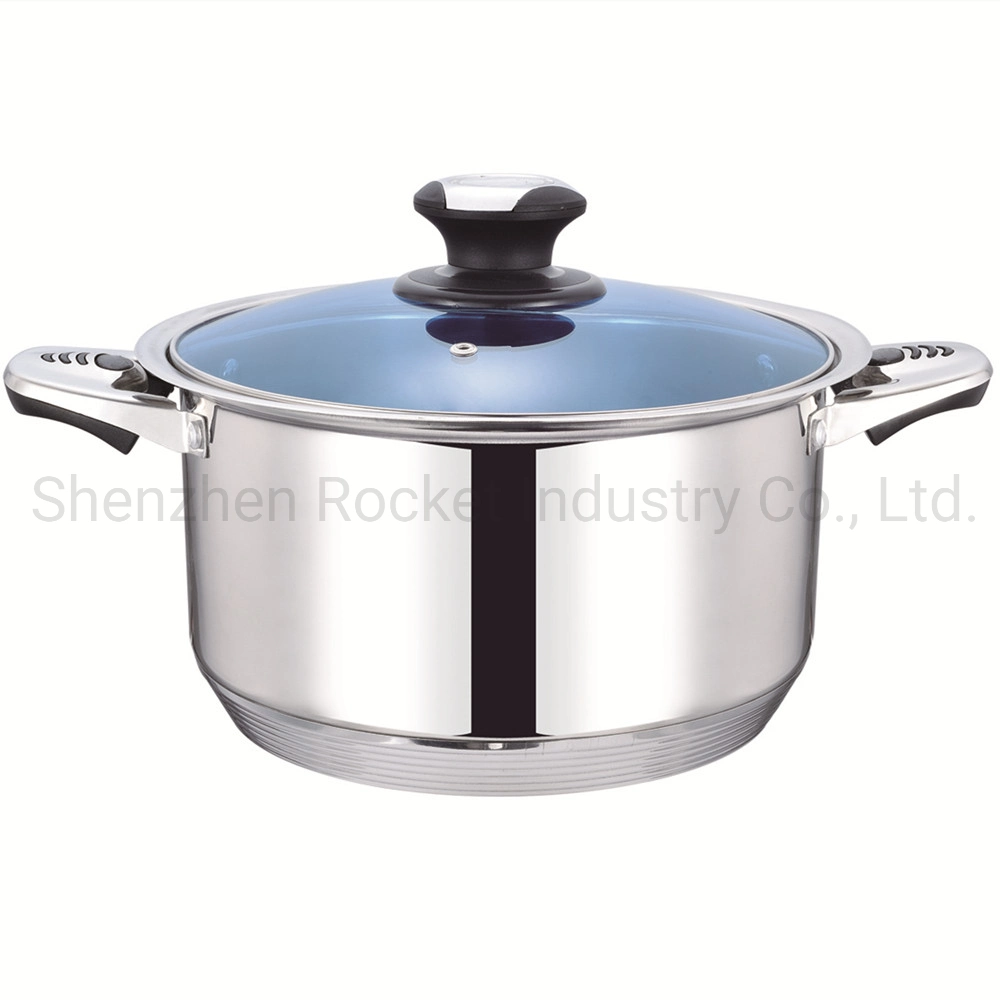 Kitchenware Blue Glass Cover Lid Stainless Steel Pots and Pans Cookware Sets Cooking