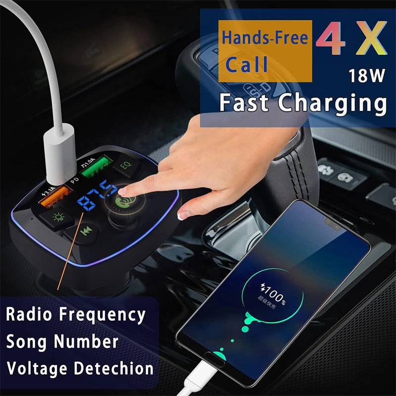 Multi-Function Portable Colorful Light Car Charger FM Transmitter Hands-Free USB Bt Stereo MP3 Music Player