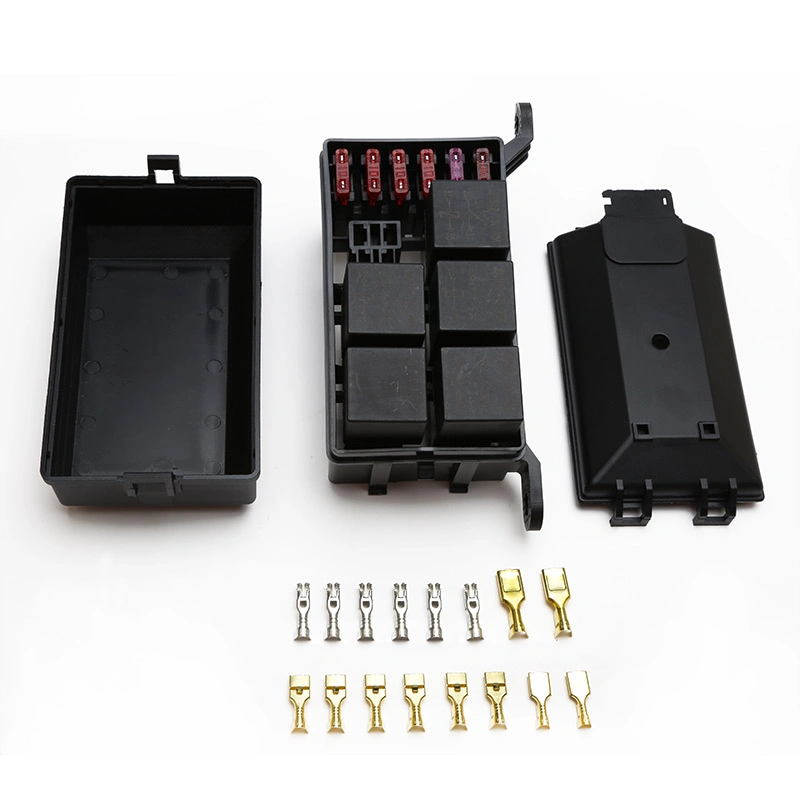 12 Way 6 Solt Customisable Dustproof Fuse Box Relay Module with Terminal Metallic 4 or 5 Pins 6 Fuses 6 Relays for Heavy Duty