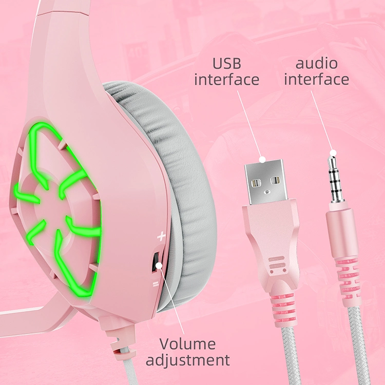 Auriculares con cable caliente juegos RGB juego Over auriculares auriculares auriculares gato rosa