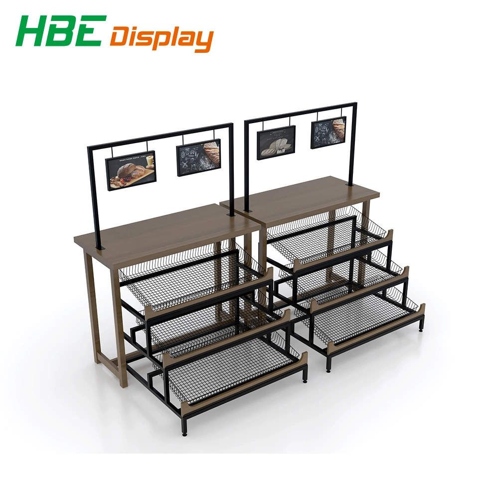 Single Sided Wood Tiered Bakery Display Rack