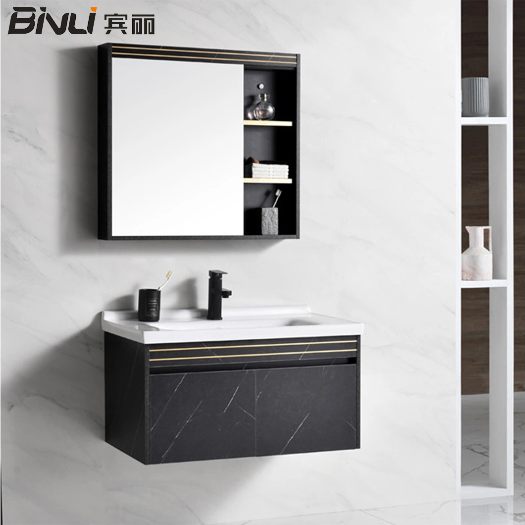 Precio al por mayor fábrica de Chaozhou personalizados de diseño moderno cuarto de baño muebles de madera Juego de tocador cuarto de baño de pared