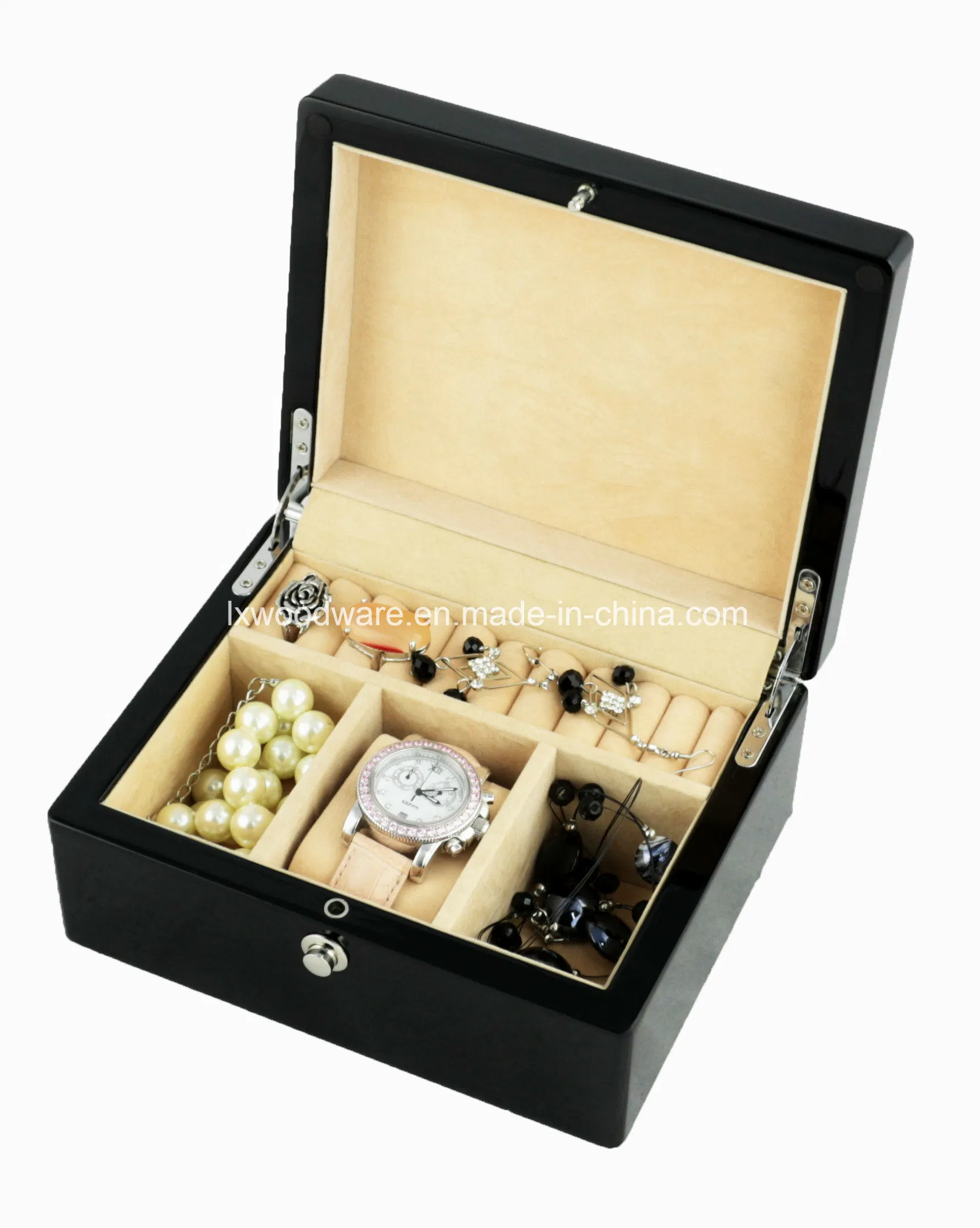 Black Piano Finish Wooden Watch and Jewelry Gift Box Set