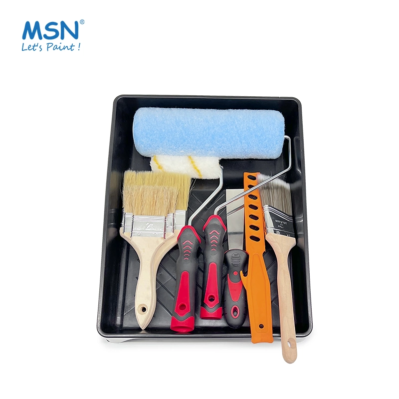 MSN 11PCS Pack Paint Roller Tray Set Angle Sash Paint Brush Sets