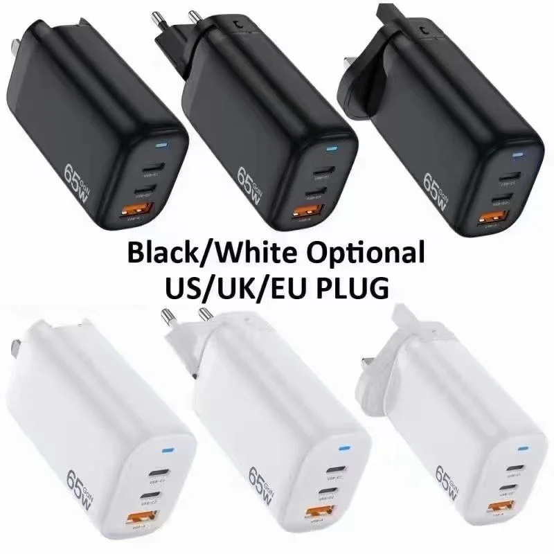 65W GaN Carregador Rápido substituível dobrável UK Us Ficha UE Tipo C PD+QC3.0 GaN multiportas carga rápida adaptador de parede