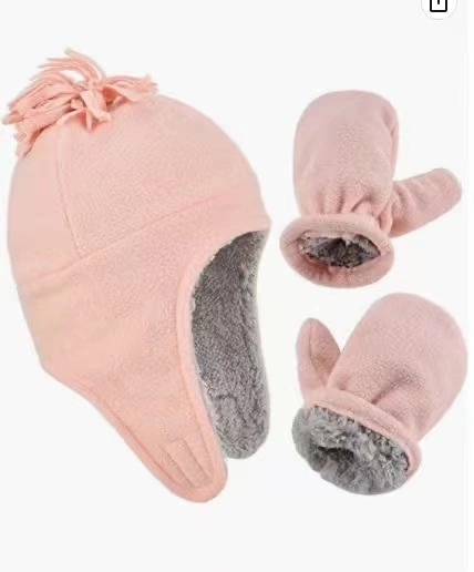 Solar Anti Pilling Fleece Plush Warm Children Winter Hat and Glove Set