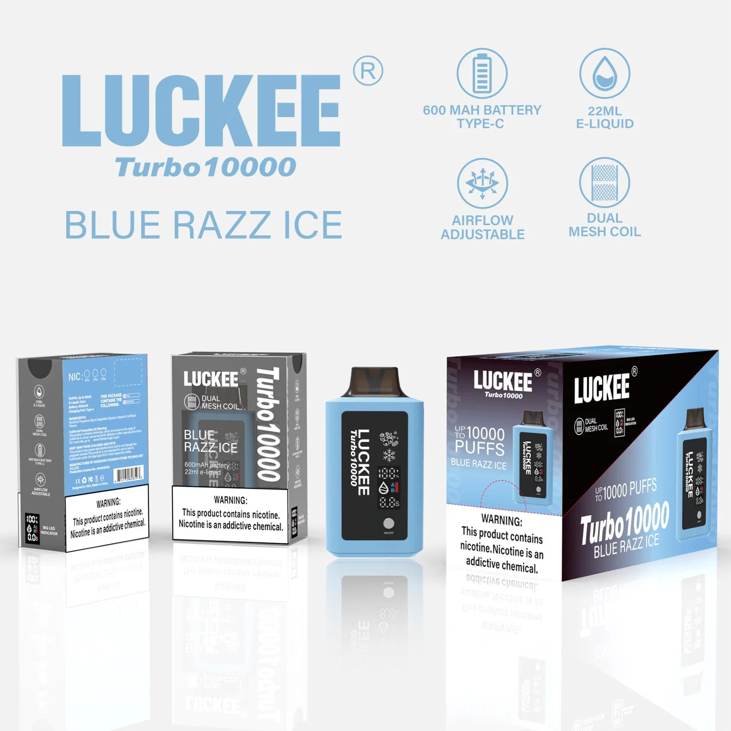 USA Most Popular Disposable/Chargeable Vape Luckee Turbo 10000puffs Dual Mesh Coil 22ml Eliquid Heating Coil Airflow Adjustable