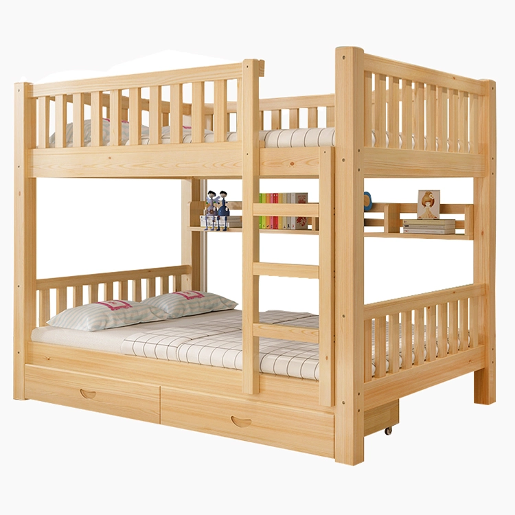 Made in China Kids Furniture Material Friendly OEM ODM Walnut Color Optional Modern Single Double Decker Bed Children Kids Solid Wooden Bunk Bed with Drawers