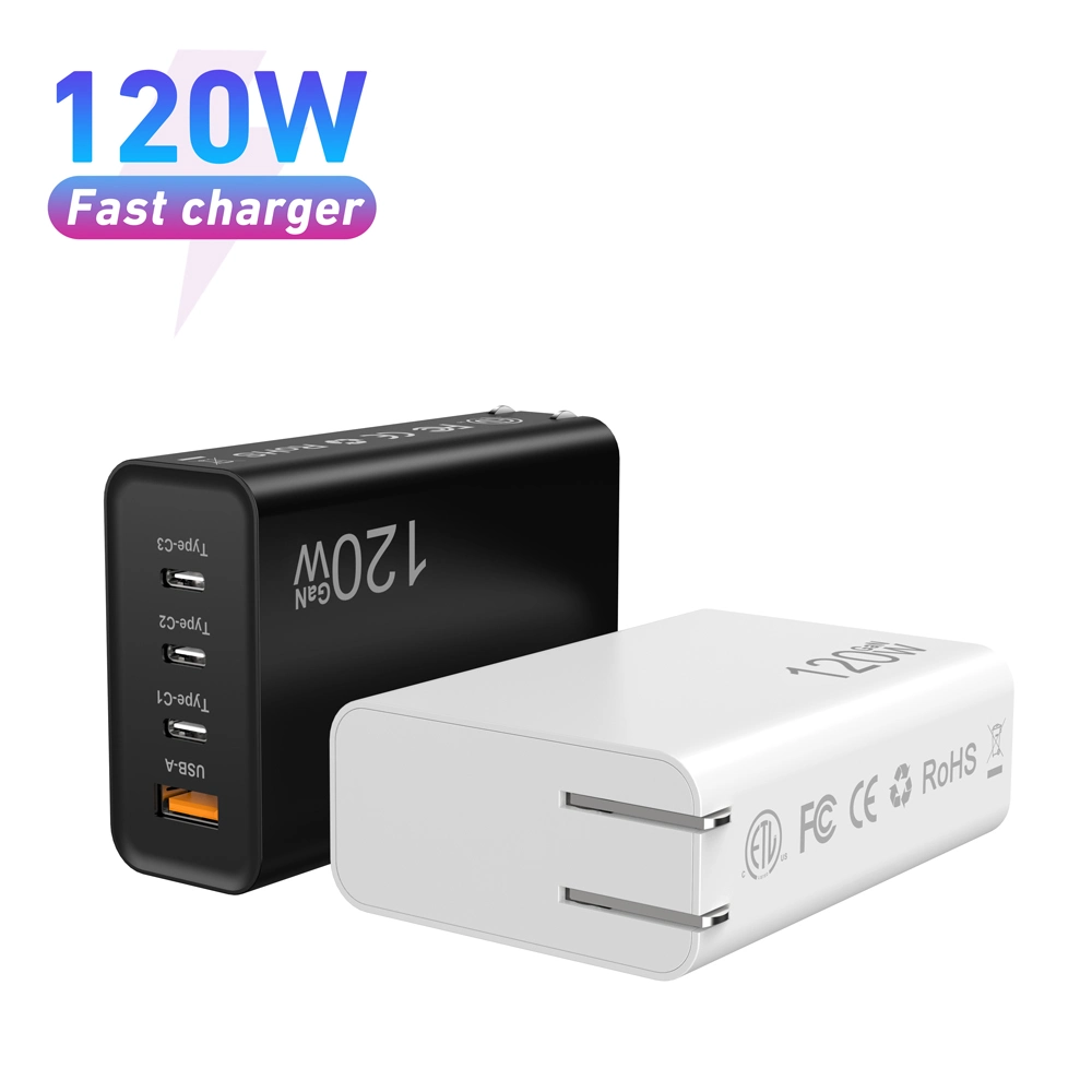 Сверхбыстрый портативный мультипорт GaN типа C Multi 4 Port USB C PD USB C Phone Laptop 120W Wall Charger (зарядное устройство для настенного компьютера USB C