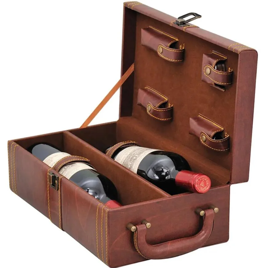 Hot Sale Two Bottles Leather Wine Box for Gift Packing