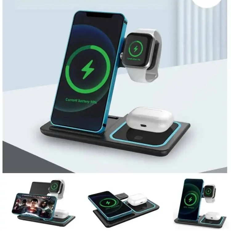 Folding 3 in 1 Wireless Charger with Touch Sensing Night Lam Mobile Phone Smart Watch Charger
