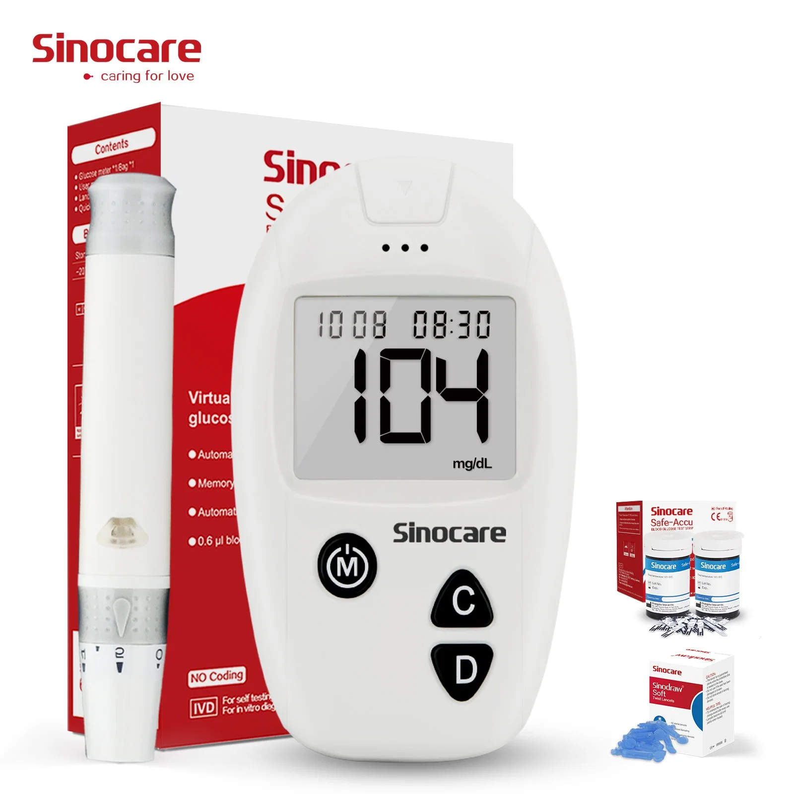 Sinocare Glucose Meter High Accuracy Blood Glucose Meter Glucometer with Blood Glucose Meter Test Strips Best Glucometer