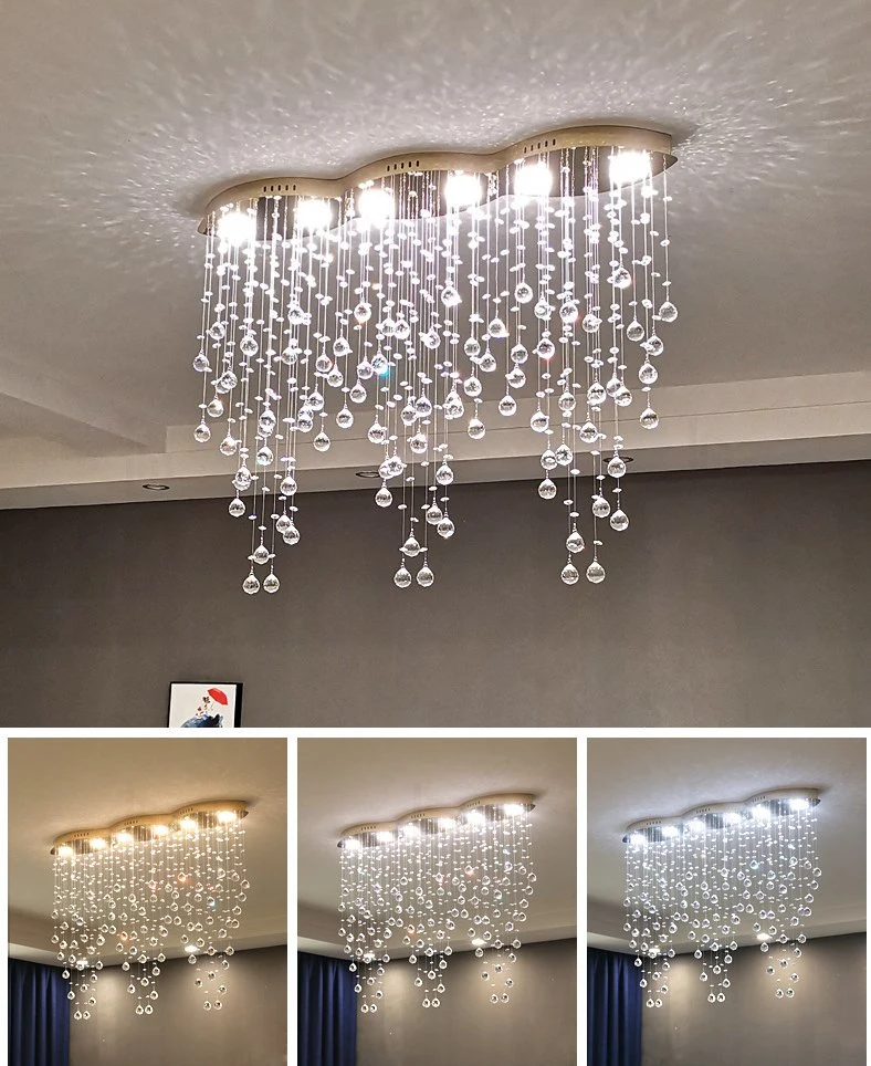 Crystal Chandeliers Room Strip Crystal Hanging Lamp Simple Modern Rectangular Art Restaurant Dining Table Pendant Light Bar