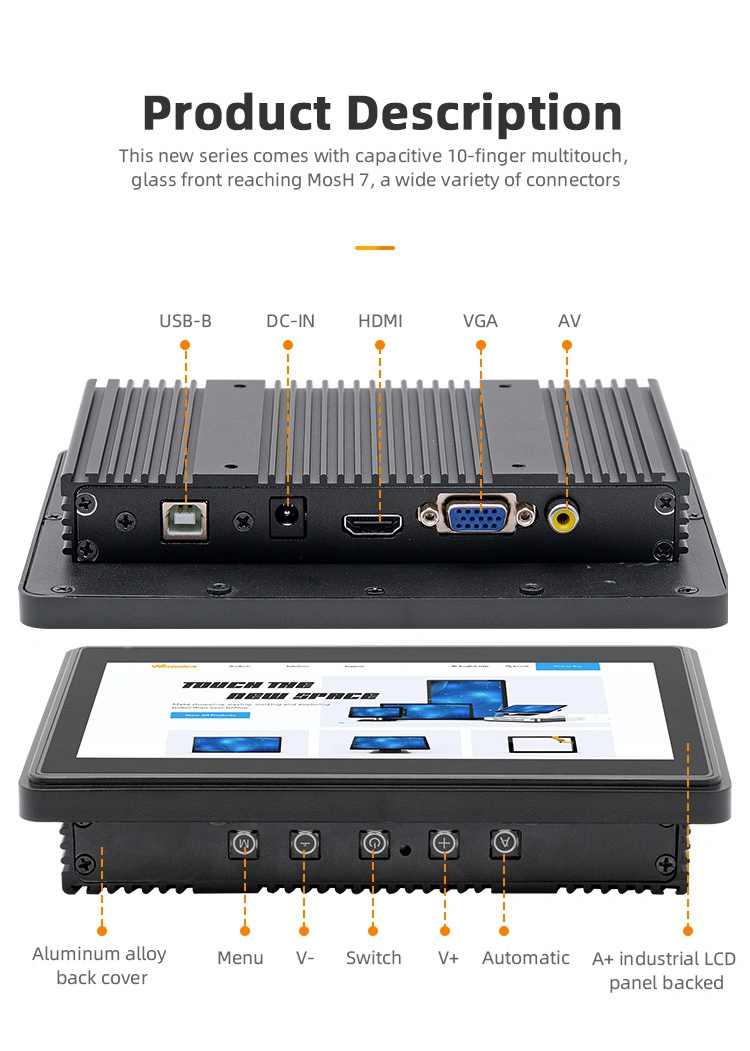 10.1-Inch Industrial Embedded IP65 Waterproof Flat-Panel Capacitive Touch Display