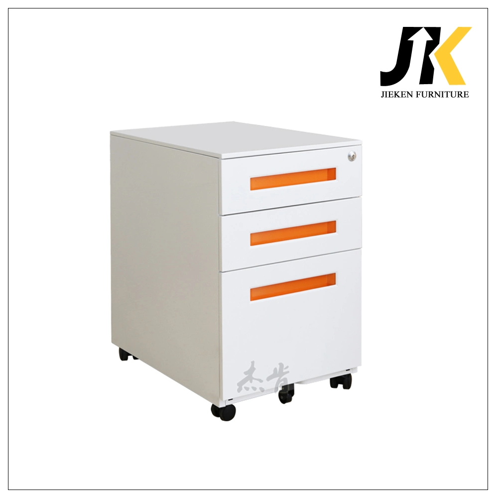 White Mobile Pedestal Metal 3 Drawer File Cabinet with Lock