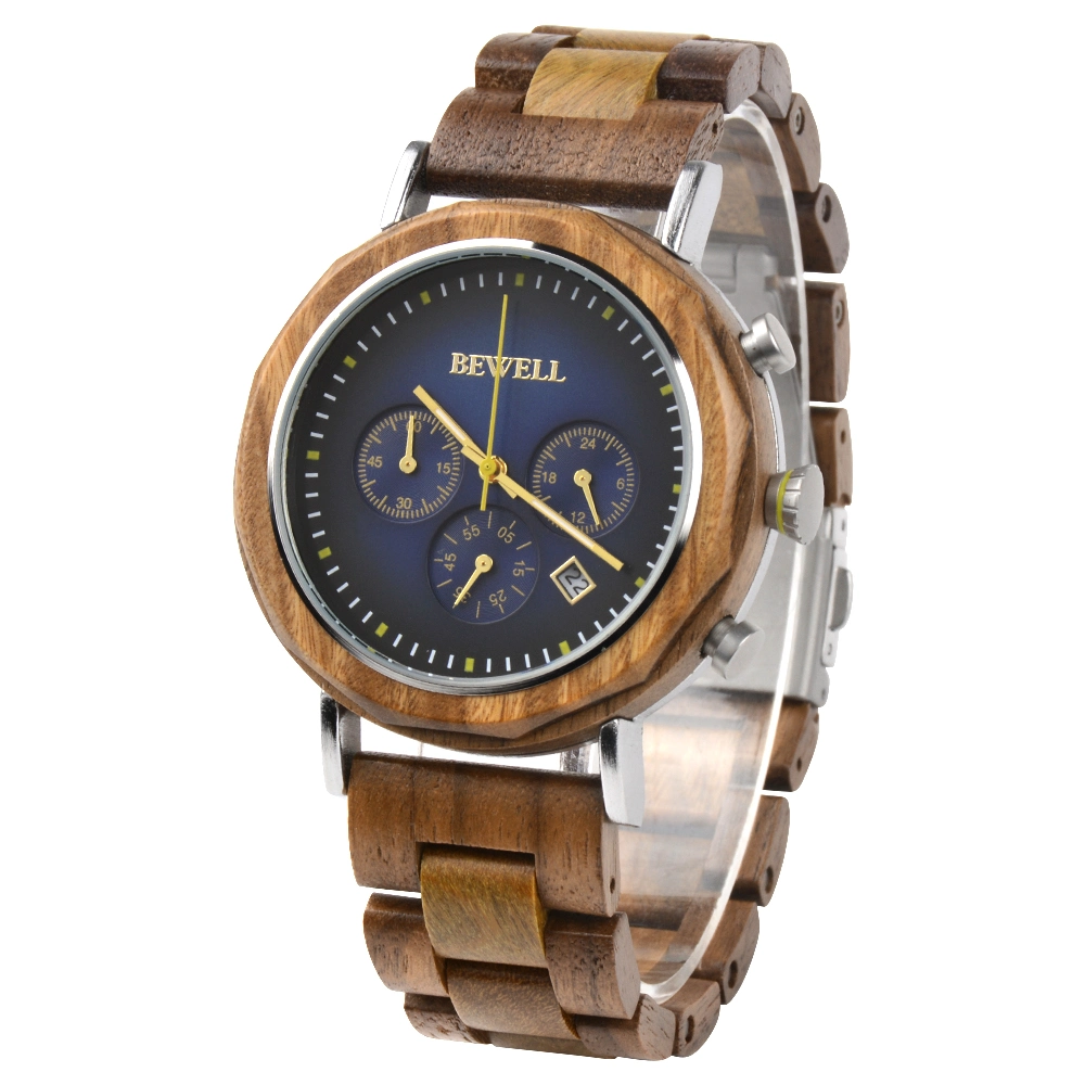 Bewell Newest Luxury Handmade Watch Custom Quartz Chronograph Watch Engraved Wooden Watches Men Wrist