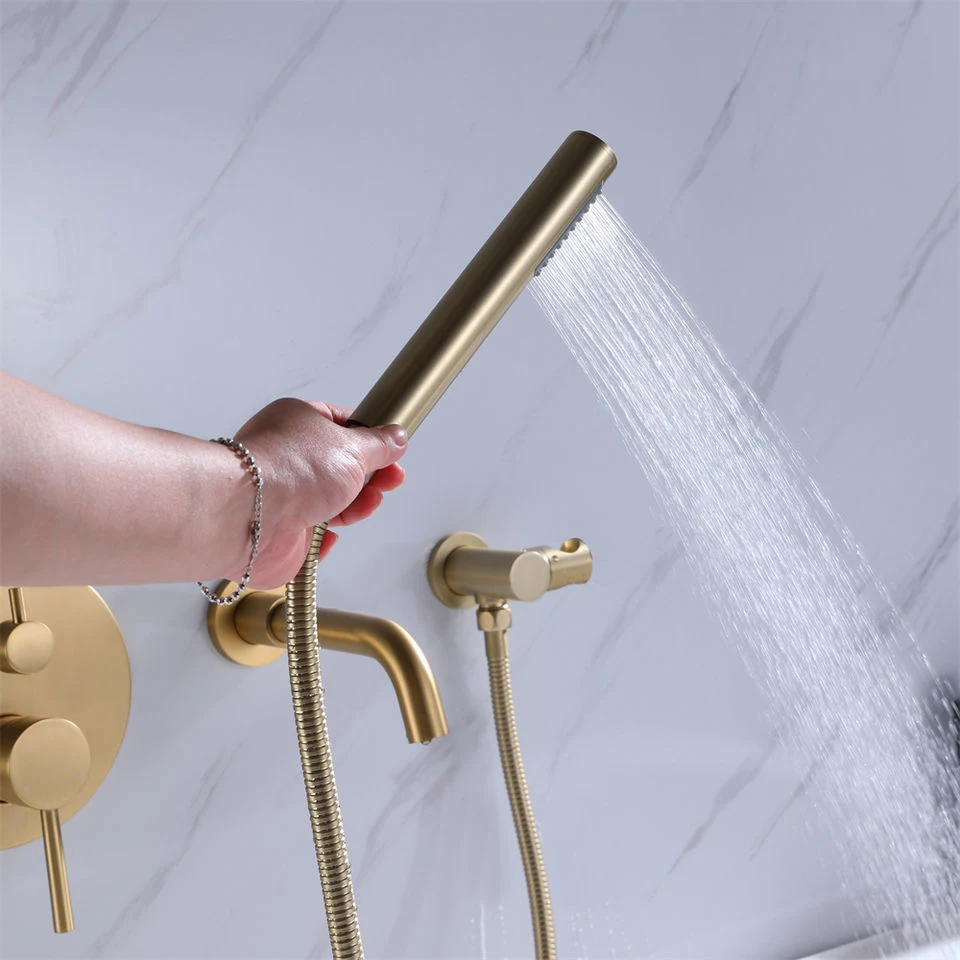 Badezimmer Wandmontage Badewanne Wasserhahn Dusche Mixer Brushed Gold