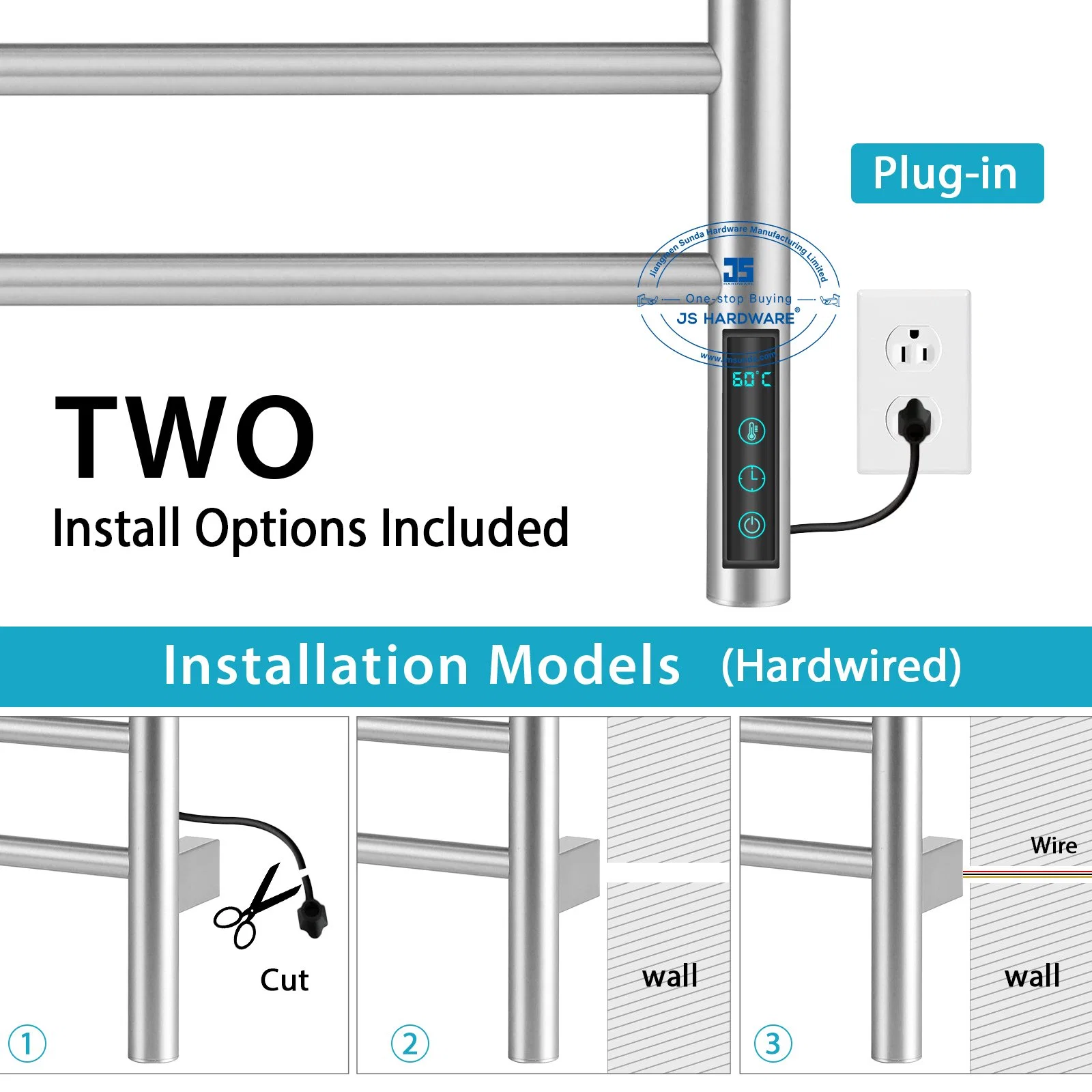 Edelstahl Elektro Handtuchwärmer, Handtuchhalter Wand-beheizte Handtuchhalter für Badezimmer