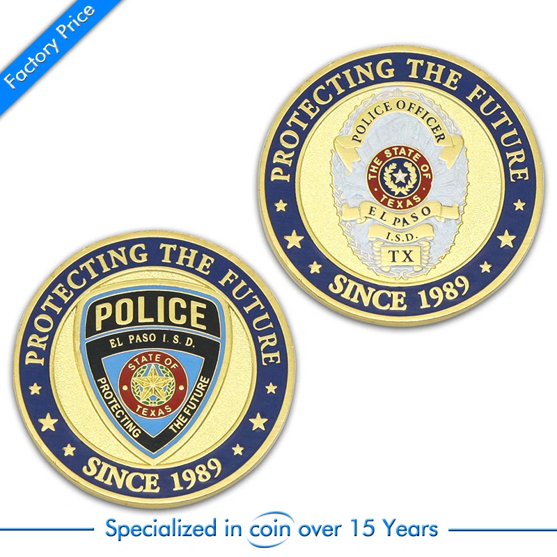 Wholesale/Supplier Custom Design Your Own Logo Enamel Diamond Edge Gold Defense Coin for Police Military