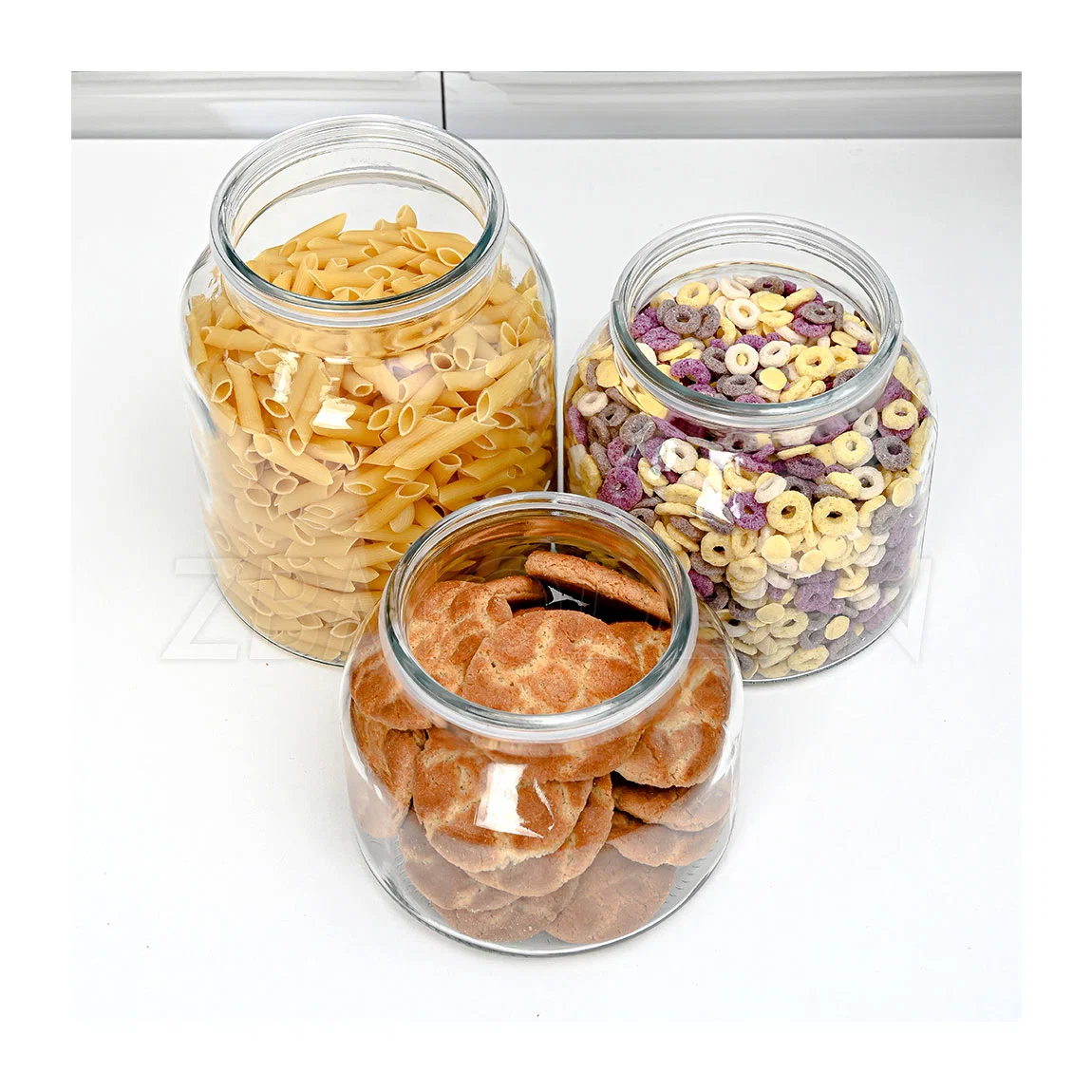 Conjunto de 3 recipientes de cozinha de vidro redondo com tampas transparentes Frascos de cookie de vidro e organização da cozinha