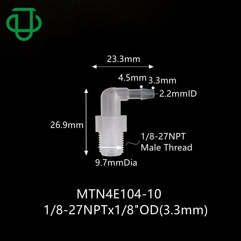 OEM & ODM Plastic 1/4-28unf Elbow Male Thread 1/8" (3.2mm) Hose Barb Fittings