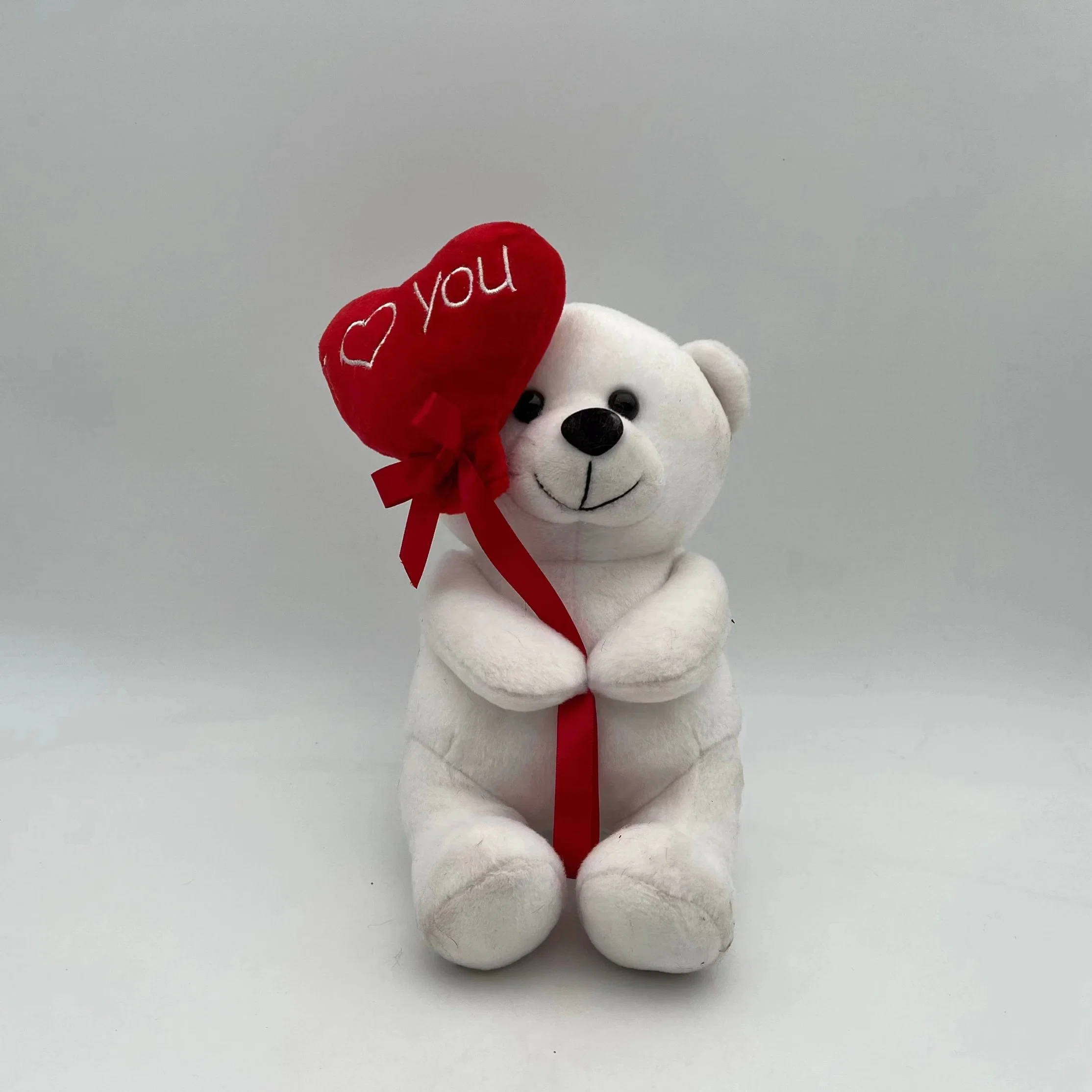 Valentine gefüllt 22cm Bär W / Herz Plüsch Spielzeug mit rotem Band / gefüllt Weiches Plüsch Panda Spielzeug mit Herz für Valentinstag